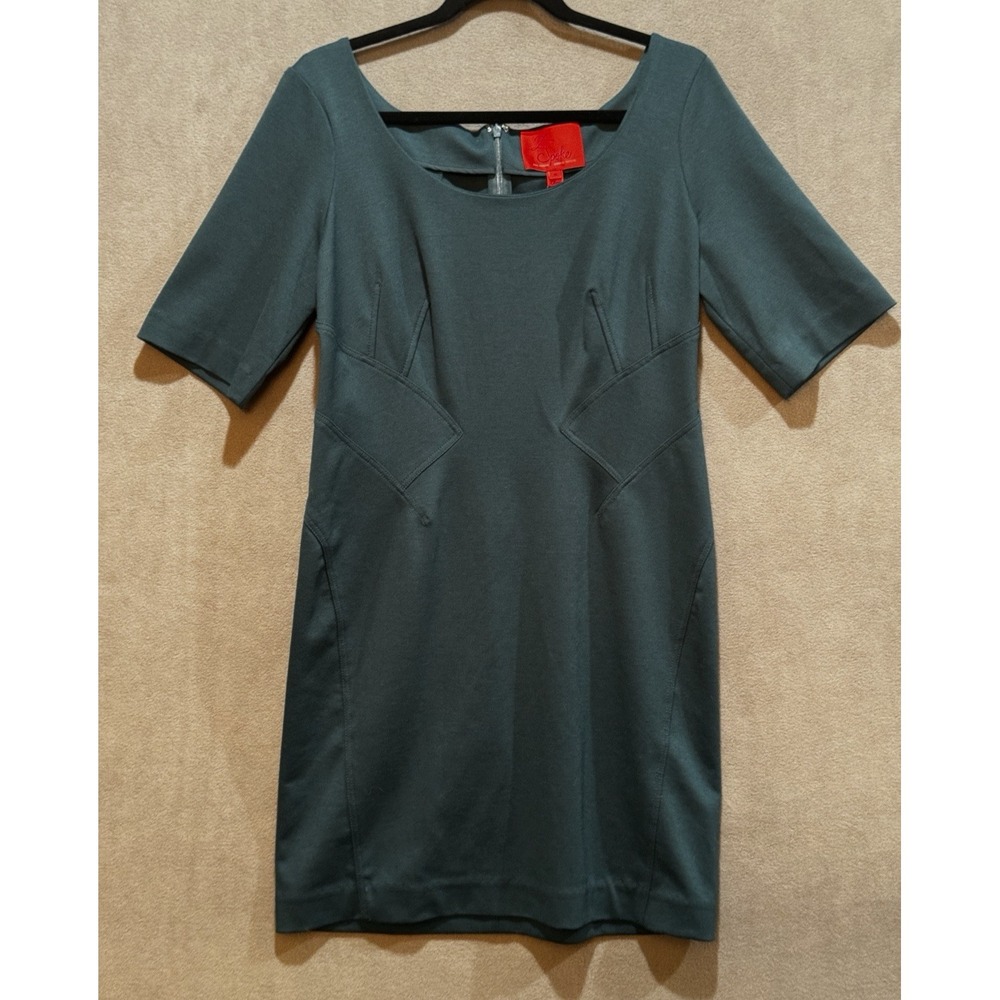 Women's Structured Form Fitting Dress Dark Green Office Chic Minimalism Modest